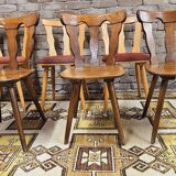 Set of 6 mismatched Baumann style bistro chairs from the 1970s