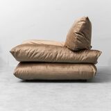 Pair of vintage beige velvet lounge armchairs from the 1970s modernism