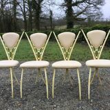 4 vintage chairs in tubular metal lacquered white yellow.
