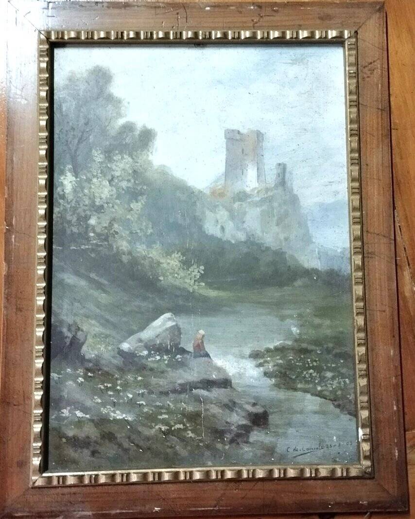 Painting, early 20th century, oil on cardboard, Italy, C. De Consoli