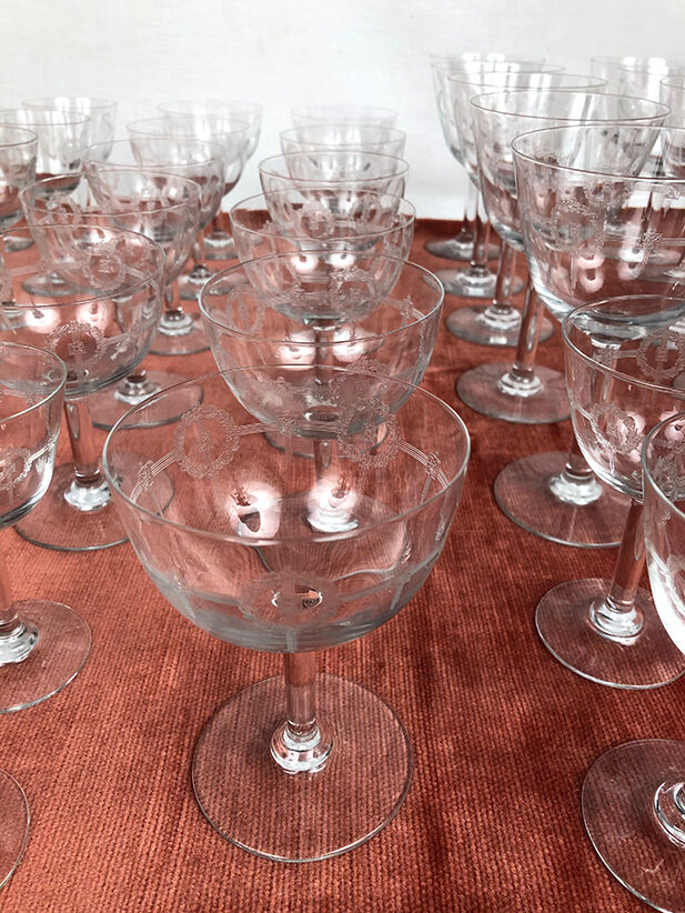 Service of cut crystal glasses. 42 pieces