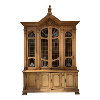 Two-part Art Deco style bookcase in solid oak, 20th century