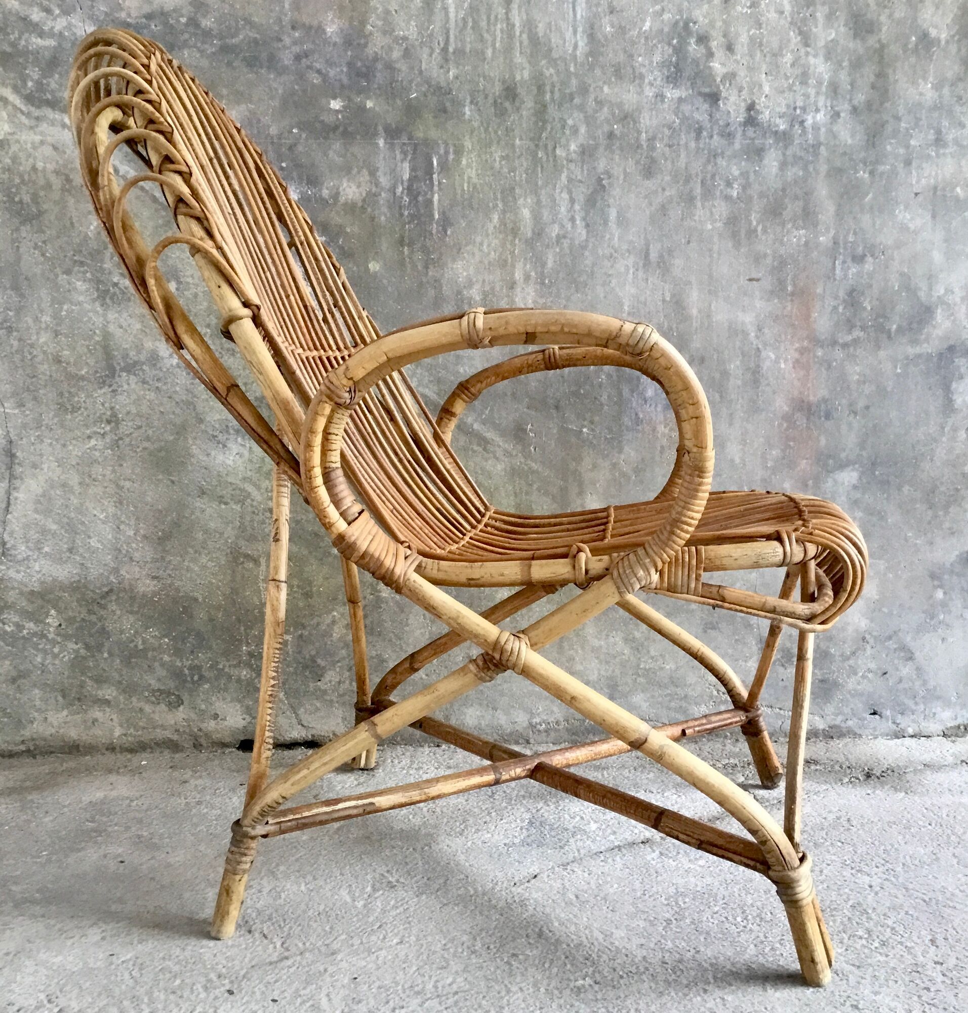 Rattan armchair with armrests - vintage 1960