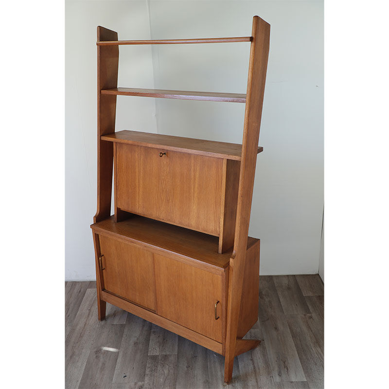 Bibliothèque avec secrétaire vintage en bois 1950