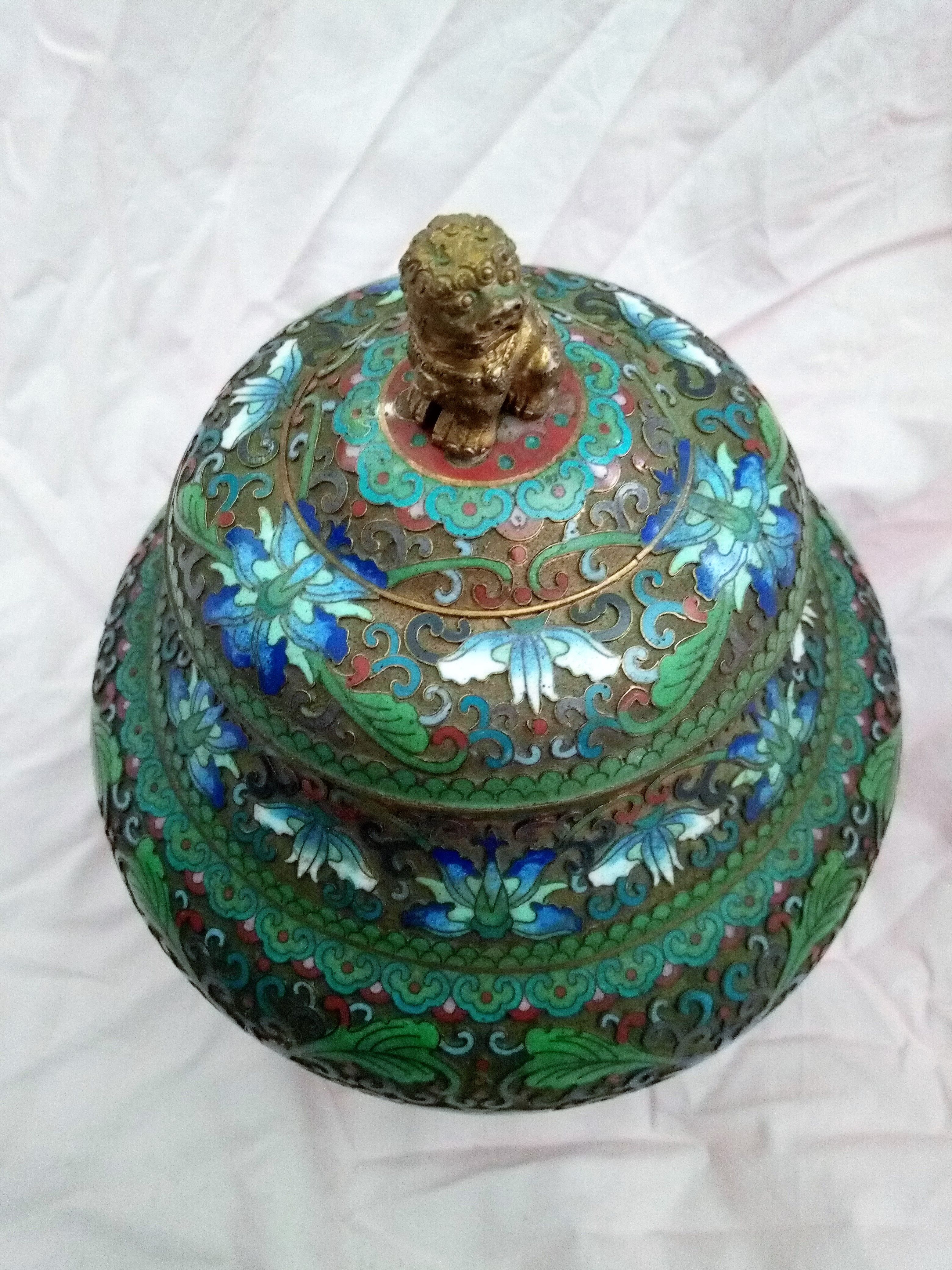 Pot covered in enamelled bronze