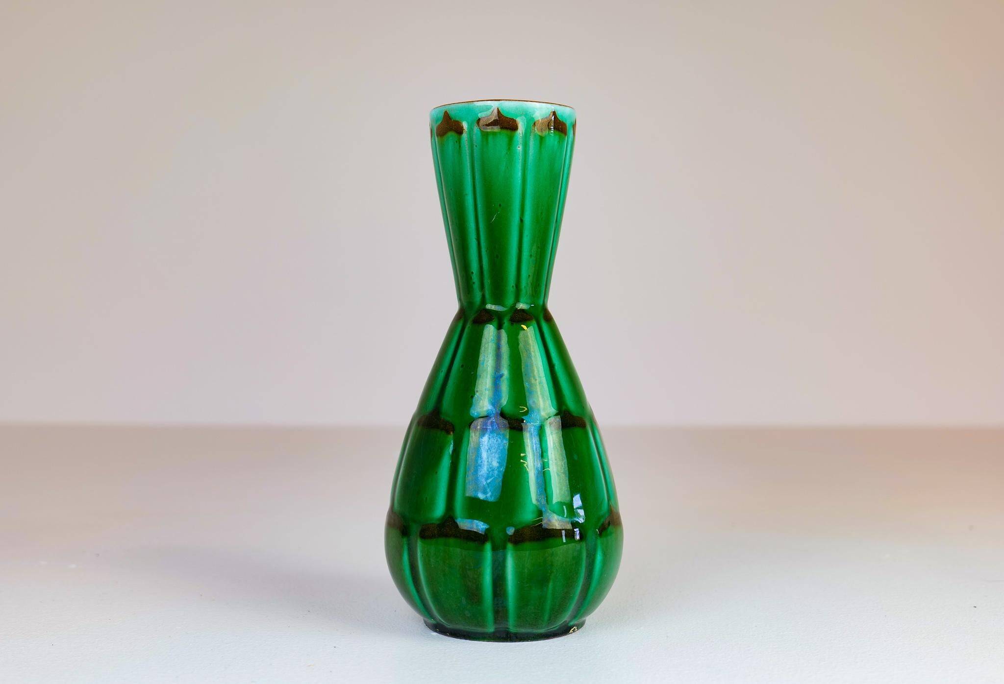 Large Green Midcentury Ceramic Vases and Upsala Ekeby "Capri" Bowl/Tray from the 1950s