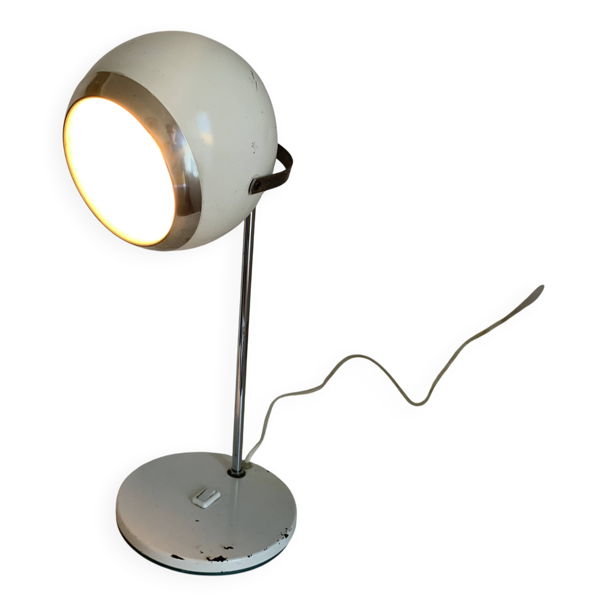 Large vintage 1960 white eyeball mid-century desk lamp - 44 cm