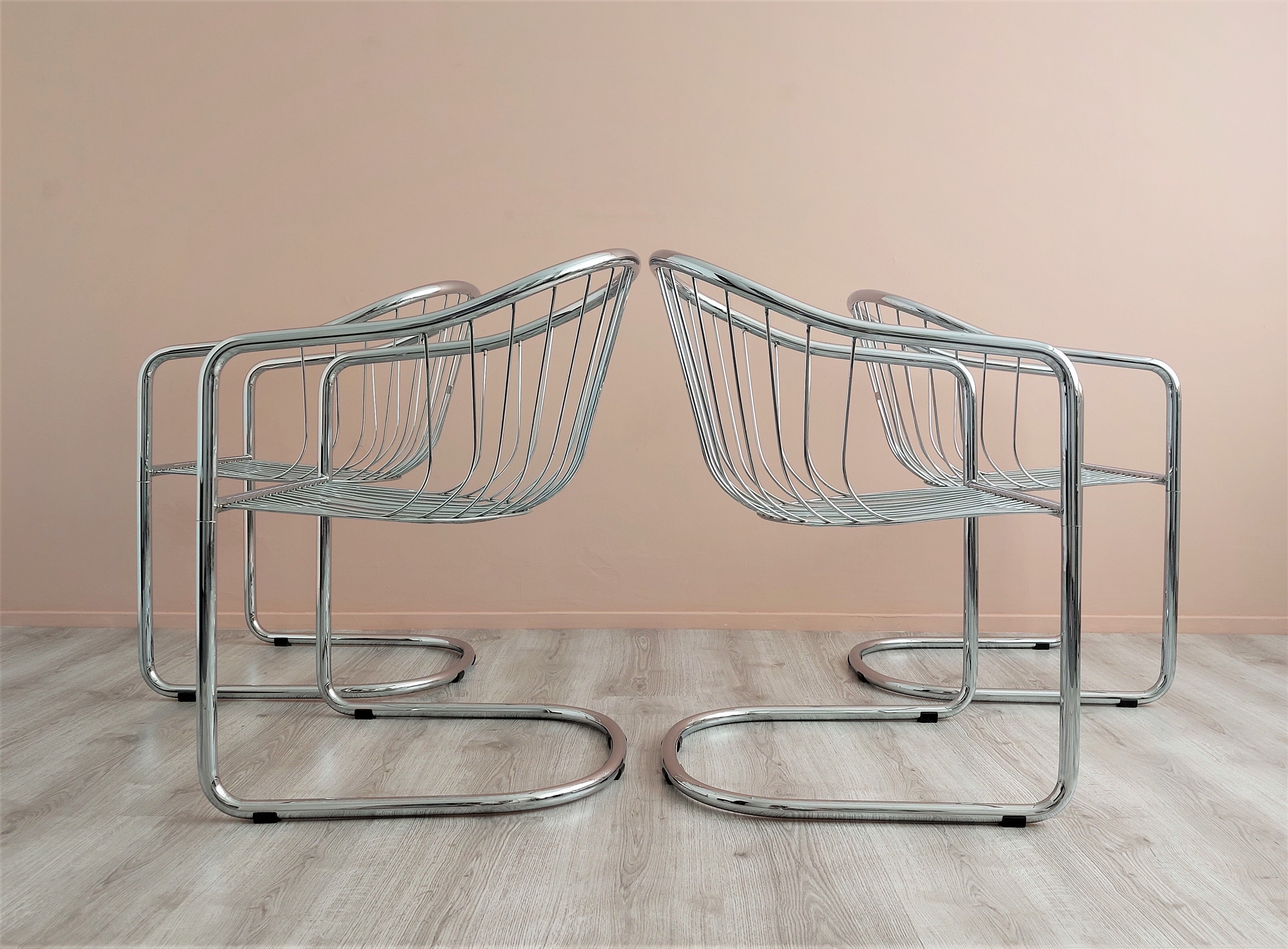 Chrome wire dining chairs by gastone rinaldi, 1970's.