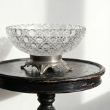 Pressed glass coupe with diamond points, antique from 1920-1950 on a pewter base.
