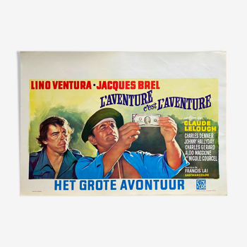 Affiche cinéma originale "L'Aventure c'est l'Aventure" Jacques Brel, Lino Ventura 37x53cm 1972