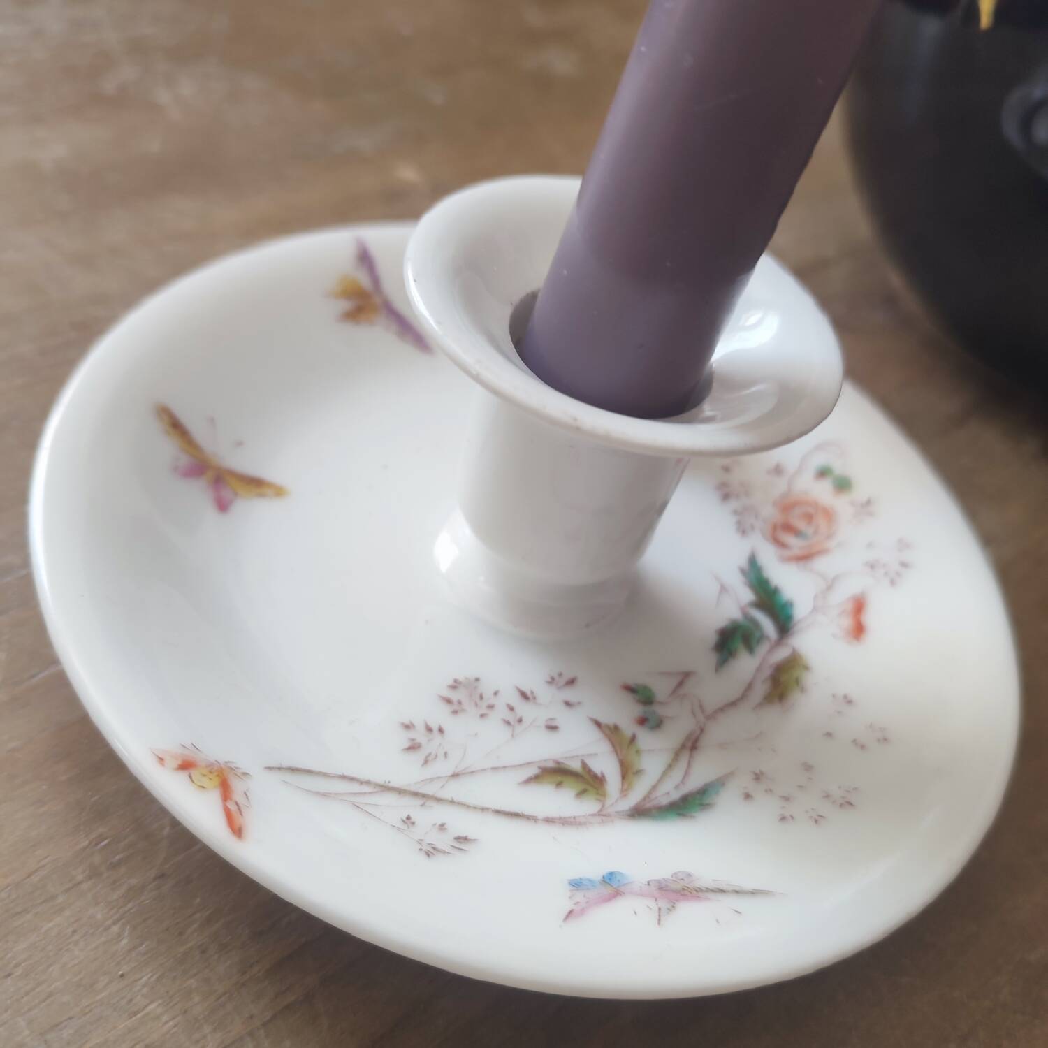 Bougeoir raz de cave porcelaine floral