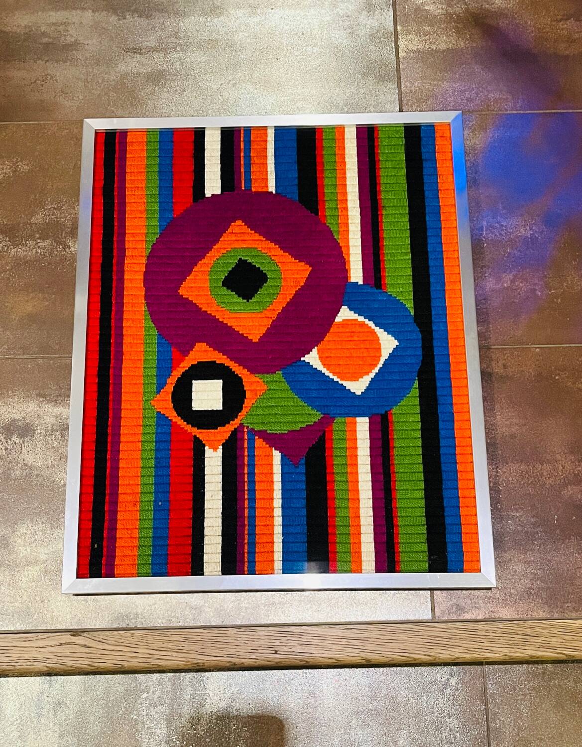 Vintage tapestry 1970 wool geometric patterns Patrice Allard