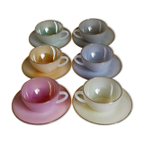 Six vintage iridescent pastel arcopal opaline cups