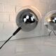 Pair of space age chrome plexiglass sphere table lamps from the 70s