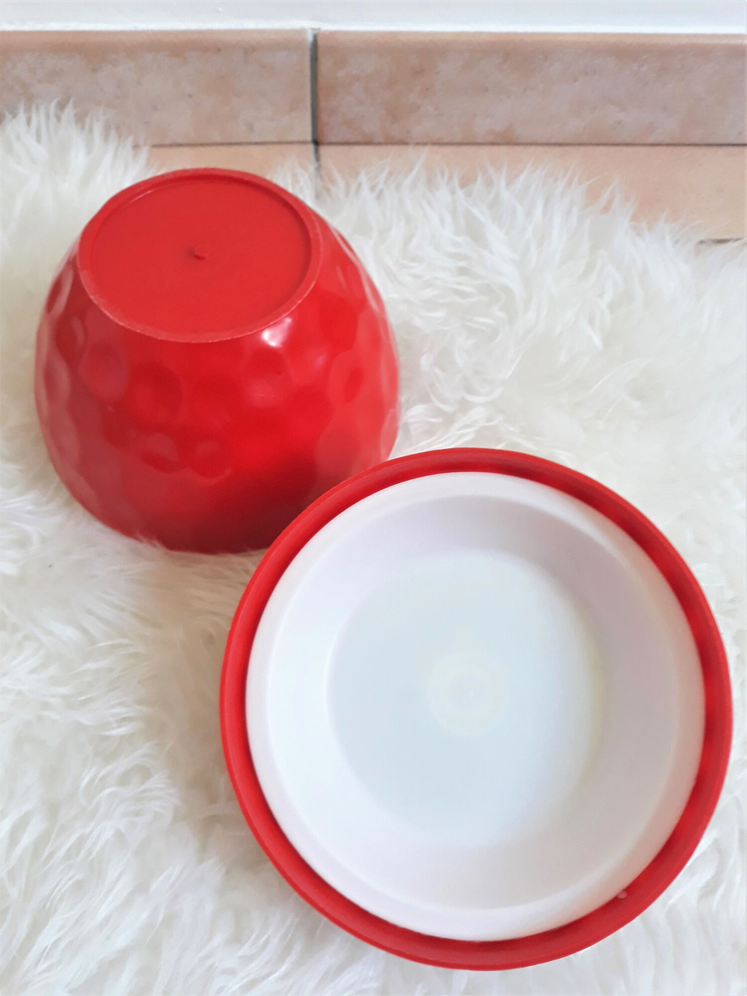 Red strawberry ice bucket vintage 1970