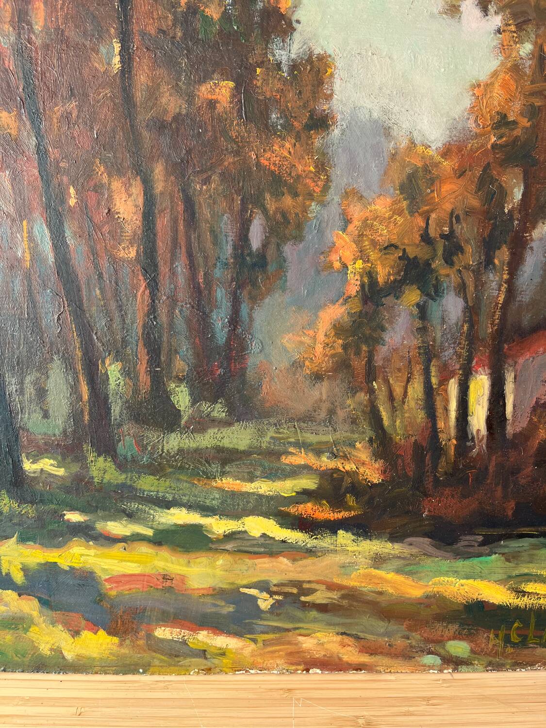 Cabin in the forest, oil on panel, signed H Classens.