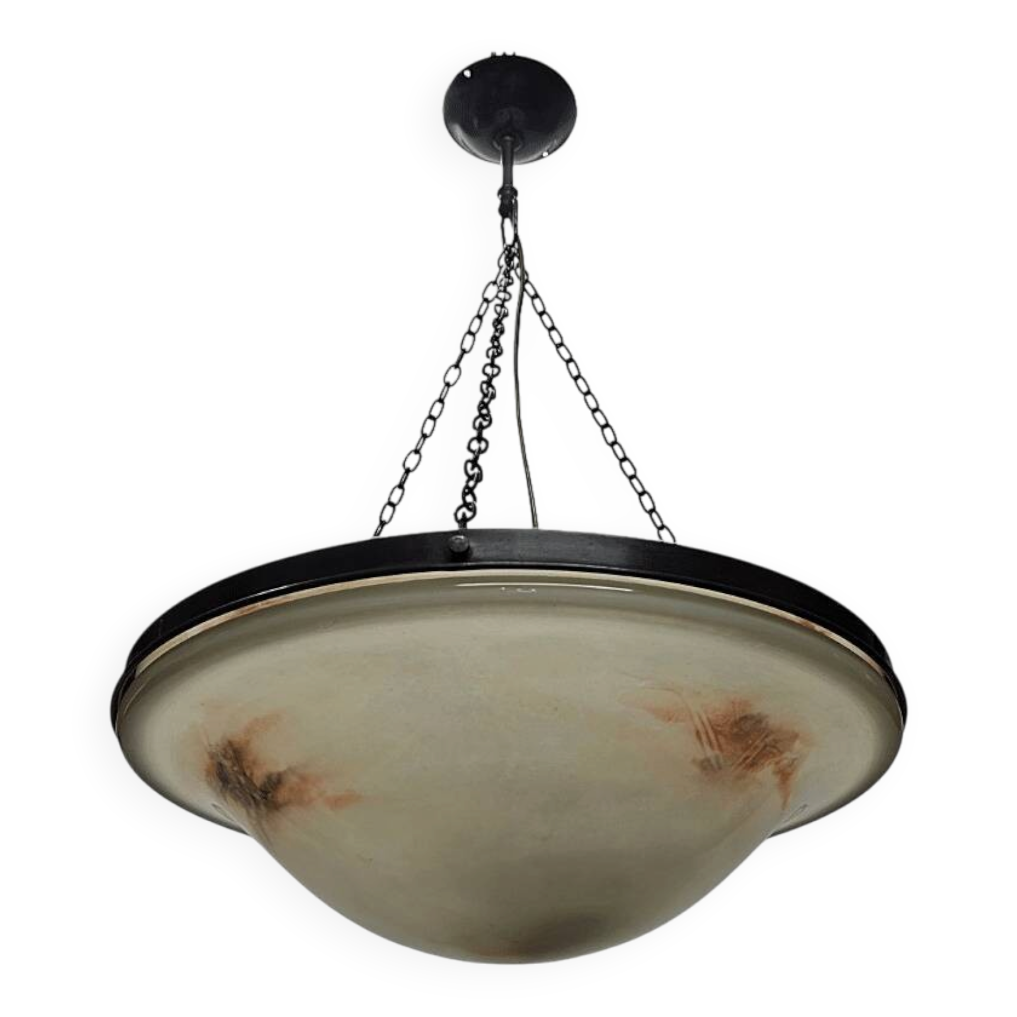 Glass Bowl Pendant Lamp With Marble Motif, 1950s
