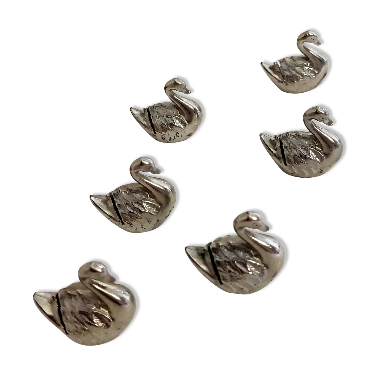6 knife holder animal decoration swans in silver metal