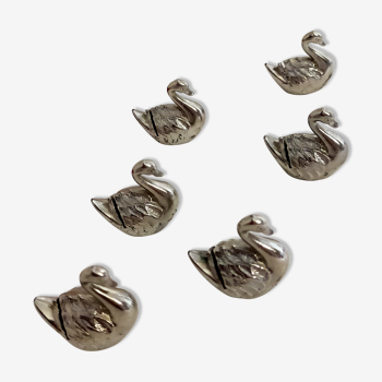 6 knife holder animal decoration swans in silver metal