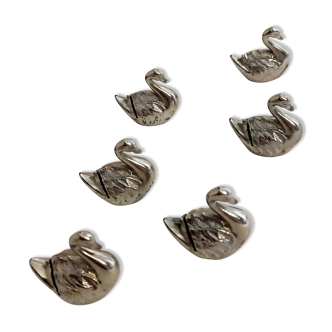 6 knife holder animal decoration swans in silver metal