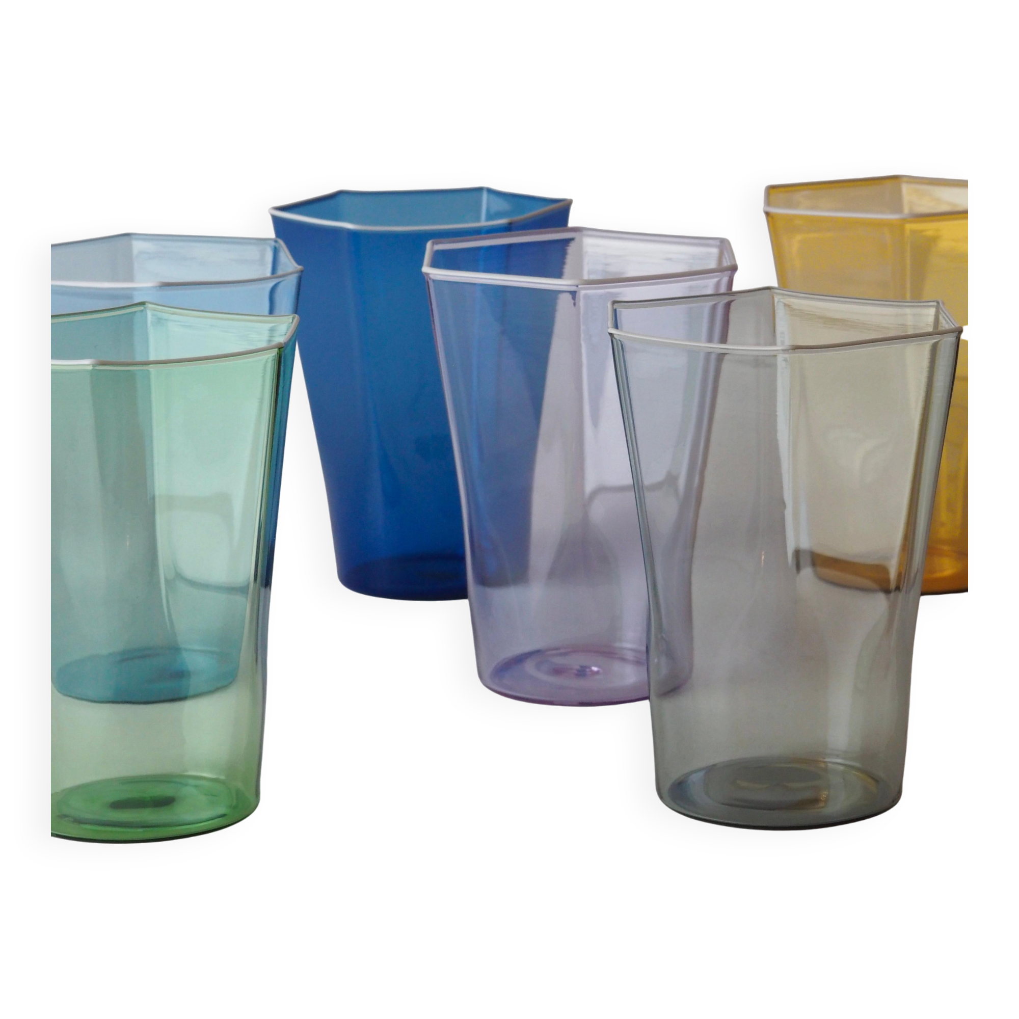 Set of six "Esagonali" glasses by Venini Murano, created by Carlo Scarpa.