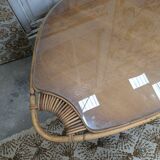 Table basse rotin et verre