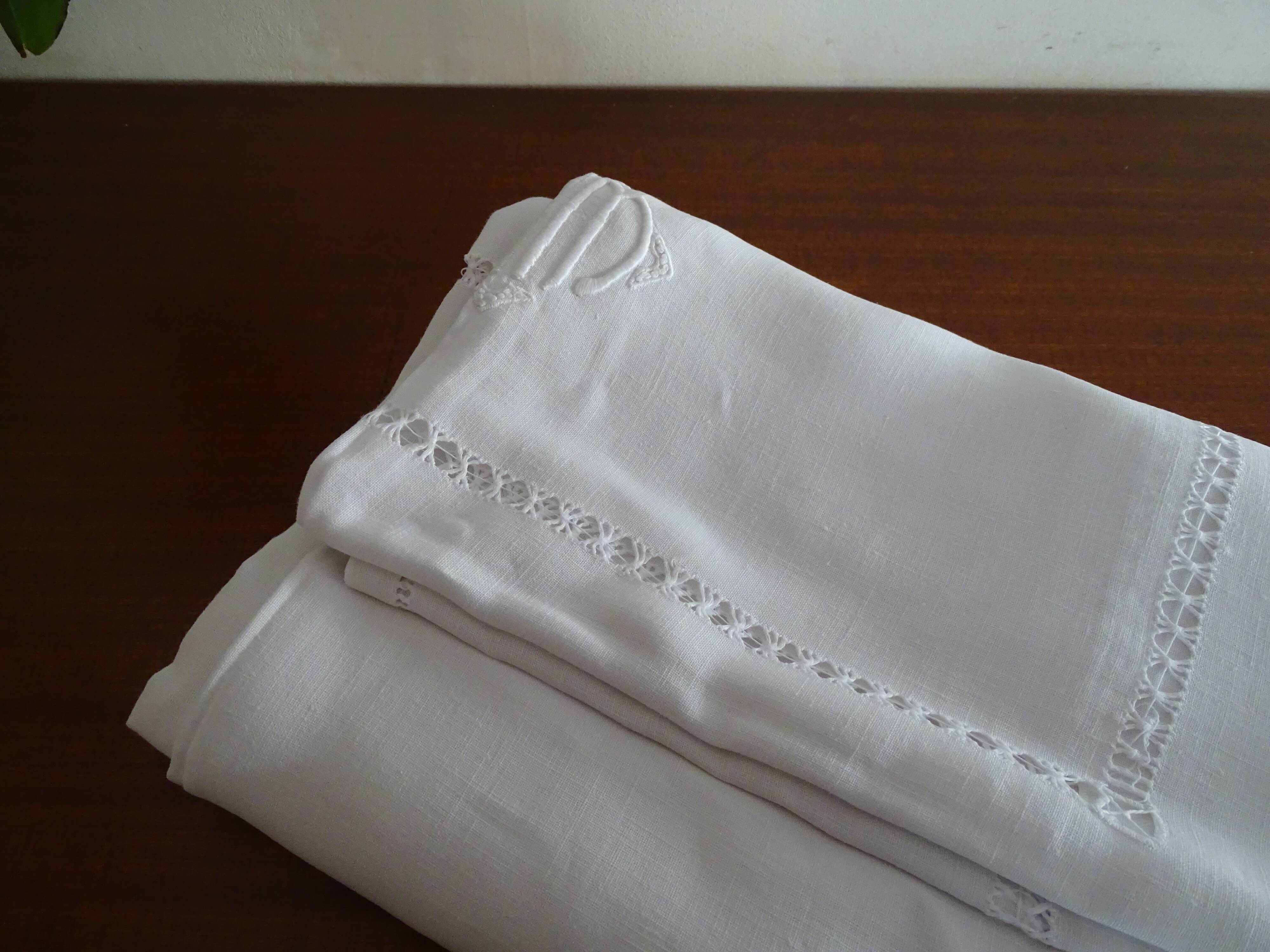 Old linen tablecloth 235 x 150 monogram AM