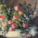 Old oil painting on wood of a bouquet of flowers signed Petit.