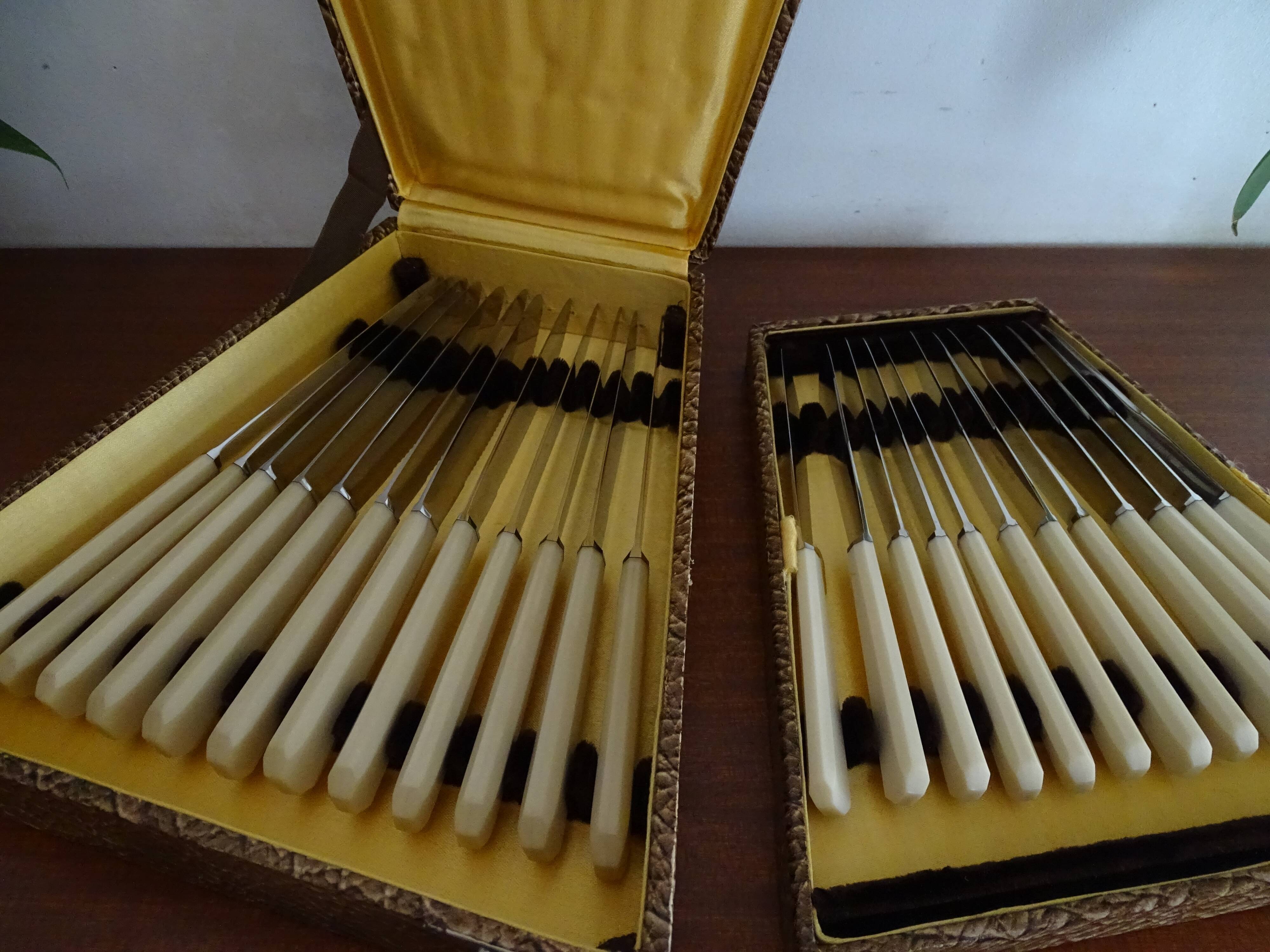 24 Art Deco knives Apollonox bakelite and stainless steel handles in case