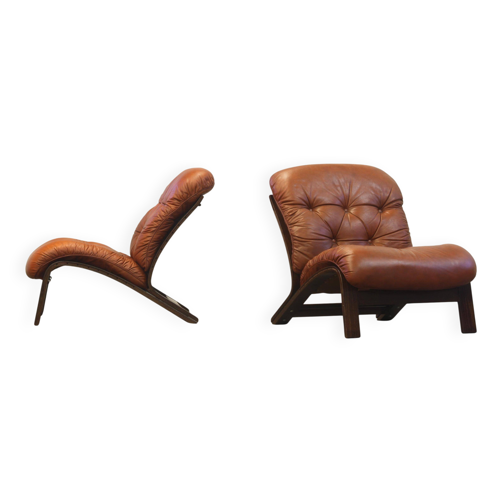 Vintage 1970s Leather Lounge Chairs by Elsa & Nordahl Solheim for Rybo Rykk