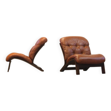 Vintage 1970s Leather Lounge Chairs by Elsa & Nordahl Solheim for Rybo Rykk