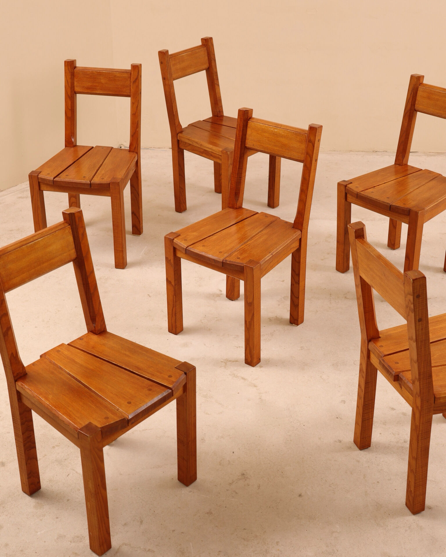Solid elm chairs, 1980s
