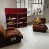 Pair 70s brown velvet armchairs