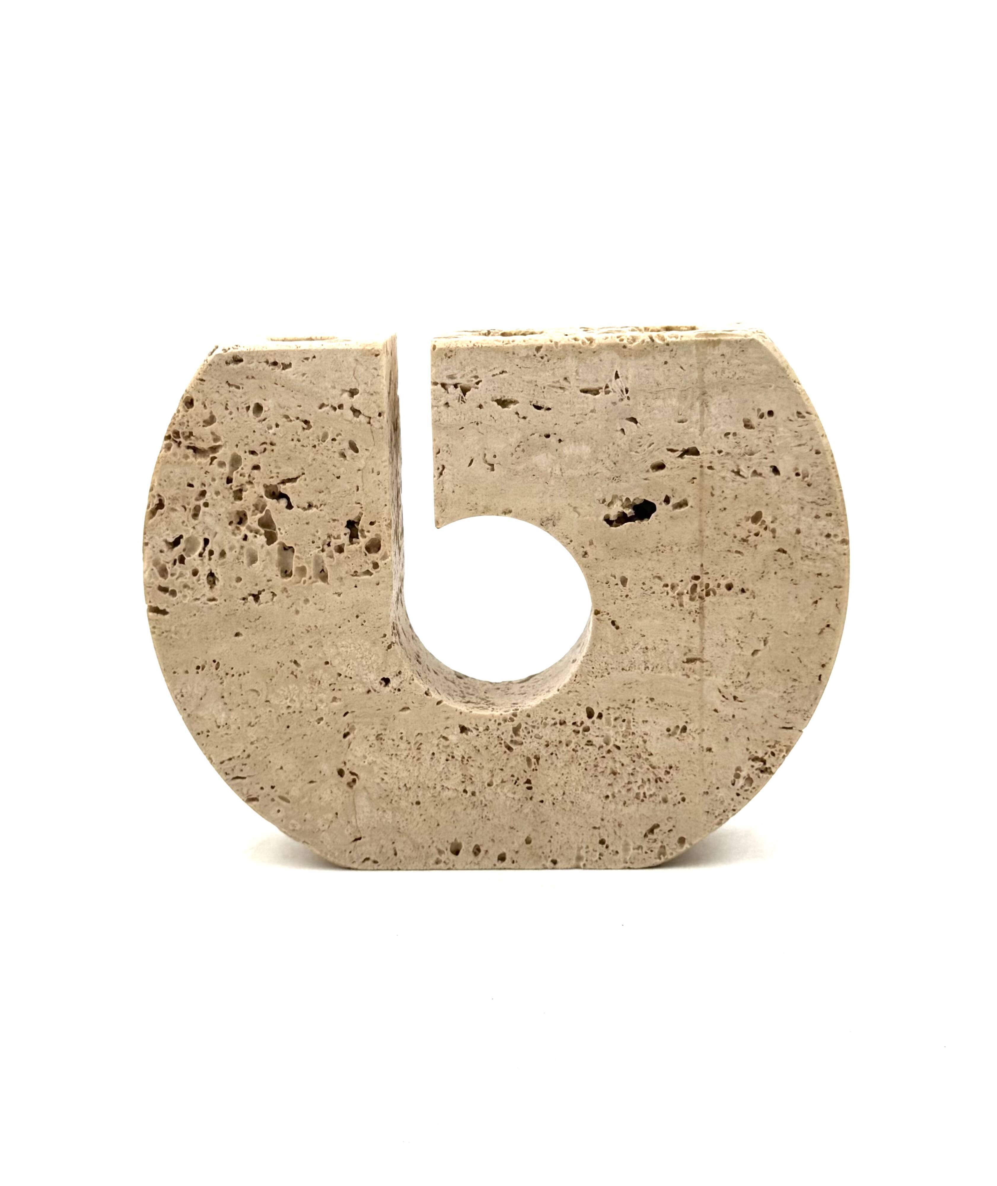 Enzo Mari, brutalist travertine candle holder, Fratelli Mannelli Italy 1970