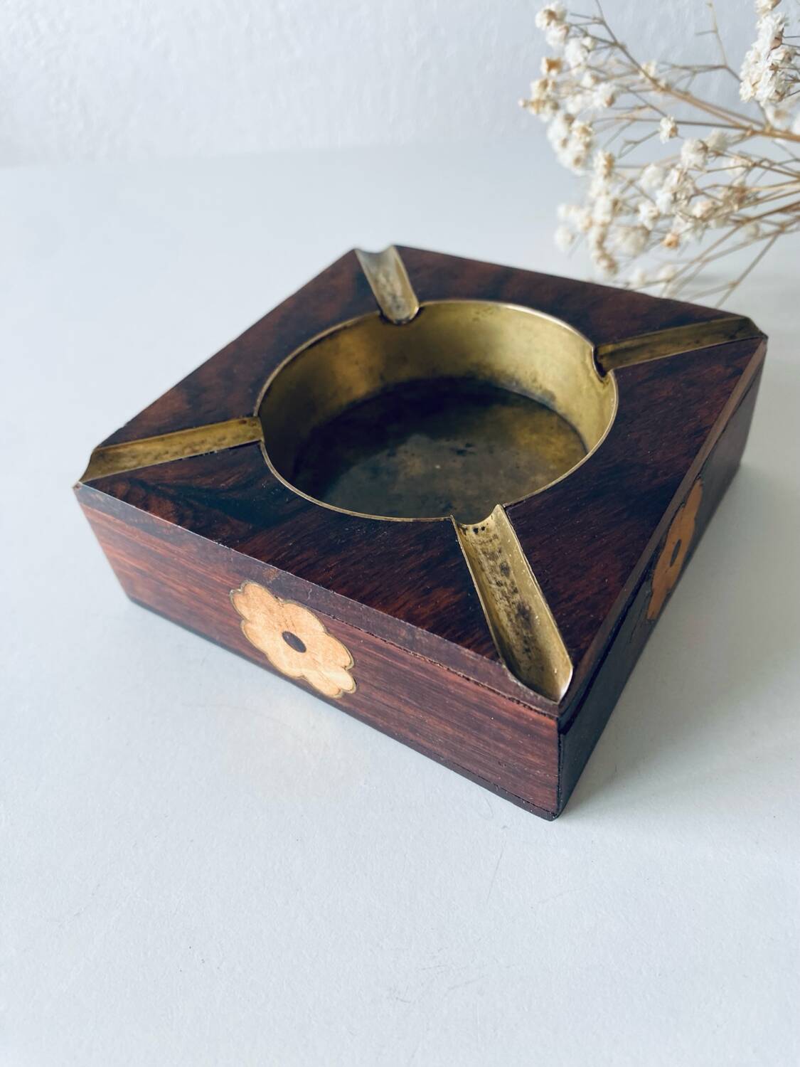 Brass wooden ashtray