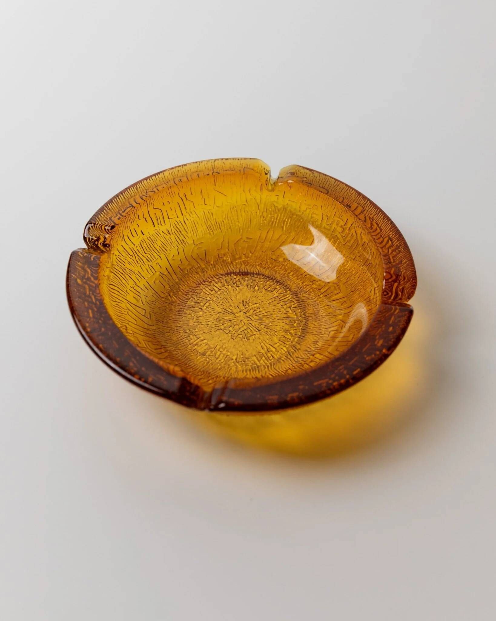 Amber Glass Ashtray - Vintage Textured Glass, Italy 1980s, Decorative Retro Gift