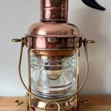 Large electrified copper and brass lamp