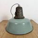 Industrial Petrol Enamel Factory Lamp with Cast Iron Top, 1960s