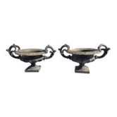 Pair of cast iron vases with handles, 19th century.