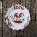 Antique Hand Painted Earthenware Flat Plate - Red Rooster