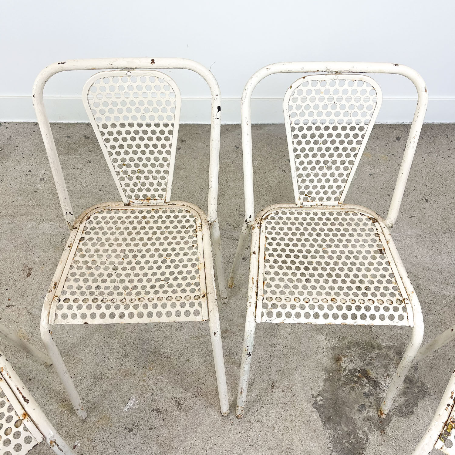Set of four vintage industrial metal bistro chairs by Rene malaval