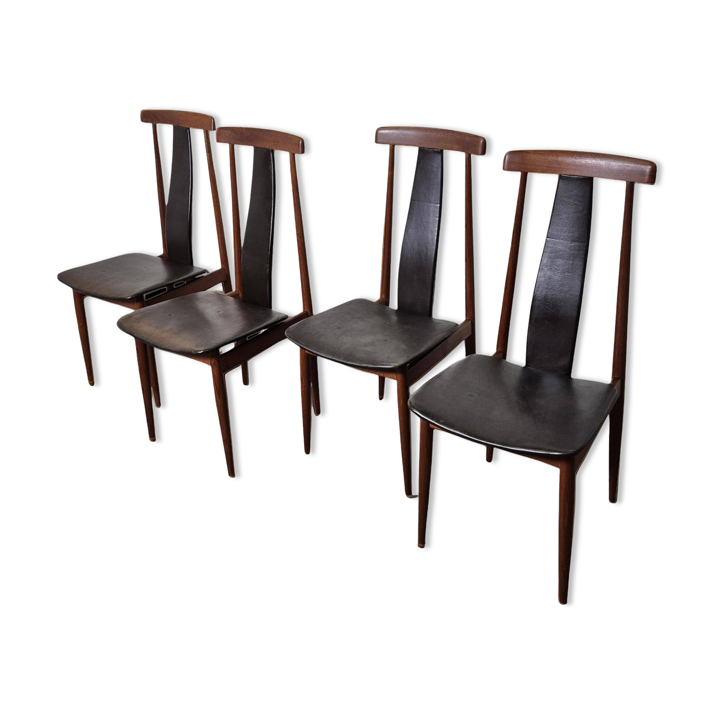 Set of 4 teak and leather dining chairs, Denmark 1960s