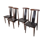 4 chaises de salle à manger en teck et cuir, Danemark années 1960