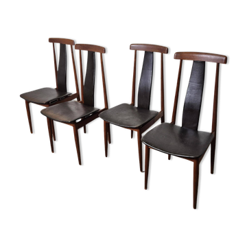 Set of 4 teak and leather dining chairs, Denmark 1960s