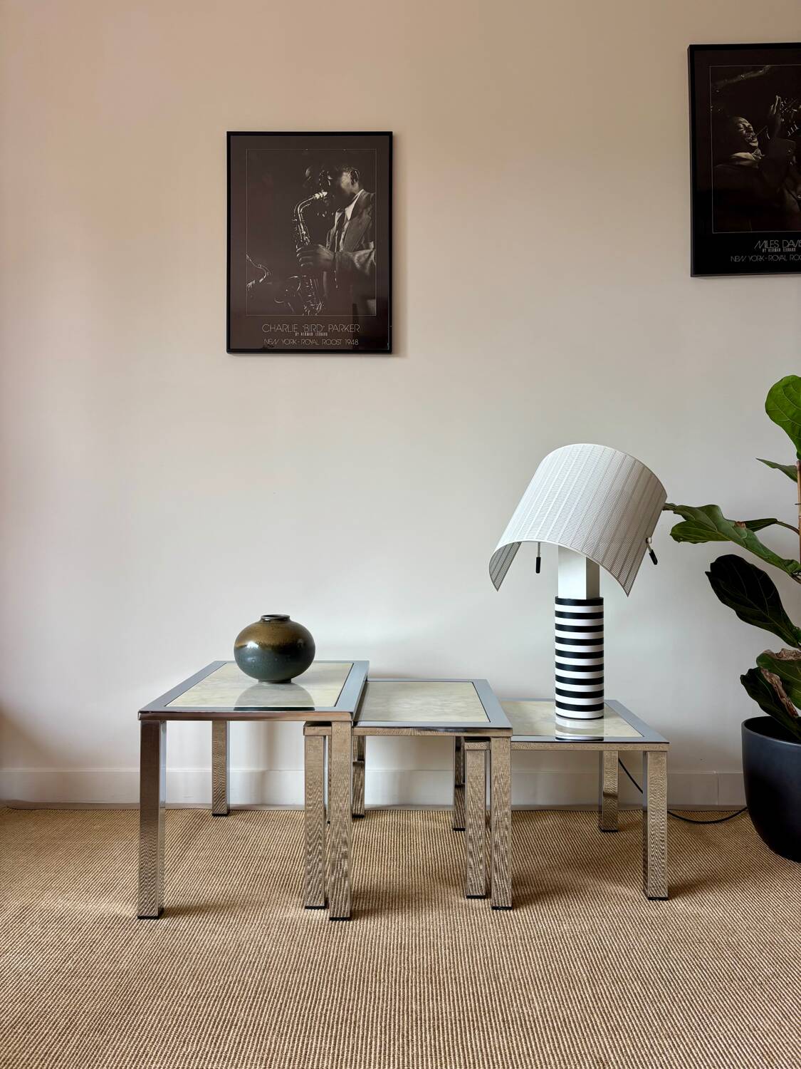 3 nesting tables, chrome & marble - 1978