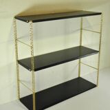 Black and gold metal wall shelf from the 1960s