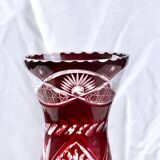 Large antique Bohemian vase, chiseled ruby color