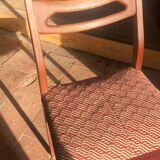 Chaise scandinave en bois palissandre 1960 / 1970 et tissu carreaux marron vintage