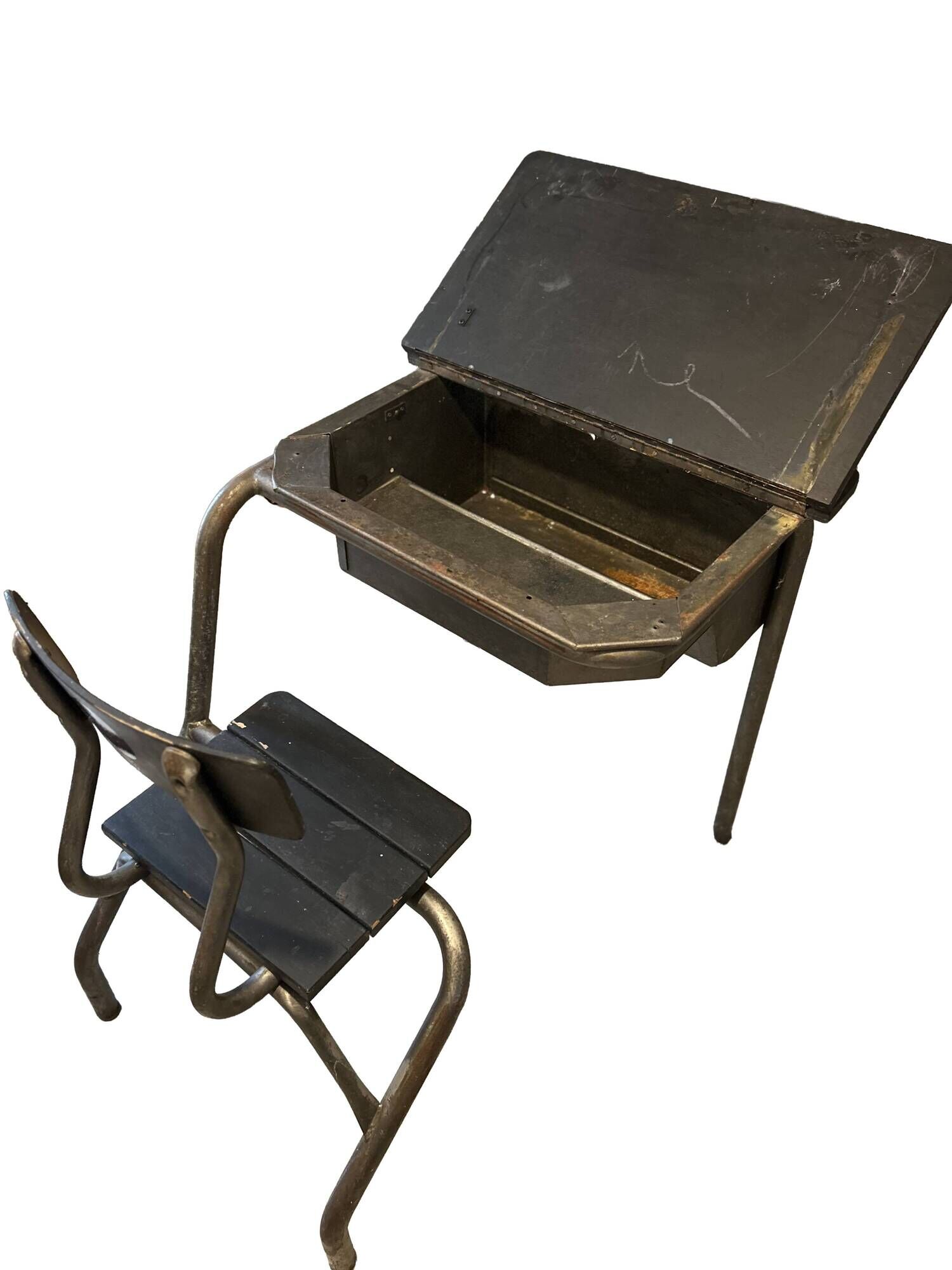 Vintage 1950s school desk / student desk – wood & metal