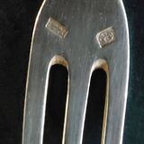 Silver-plated metal dessert forks, Cailar Bayard hallmark, set of three
